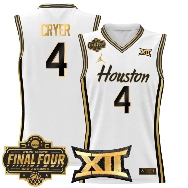 Men Houston Cougars #4 Cryer white 2025 Final Four Patch NCAA Jersey style 2